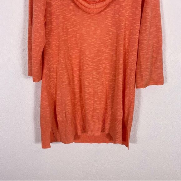 Eileen Fisher Orange Linen and Cotton Blend Hooded 3/4 Length Sleeve V Neck Top - Picture 6 of 7